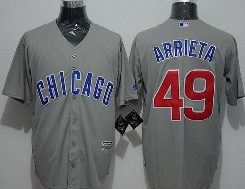 Cubs #49 Jake Arrieta Grey New Cool Base Stitched MLB Jersey - Click Image to Close
